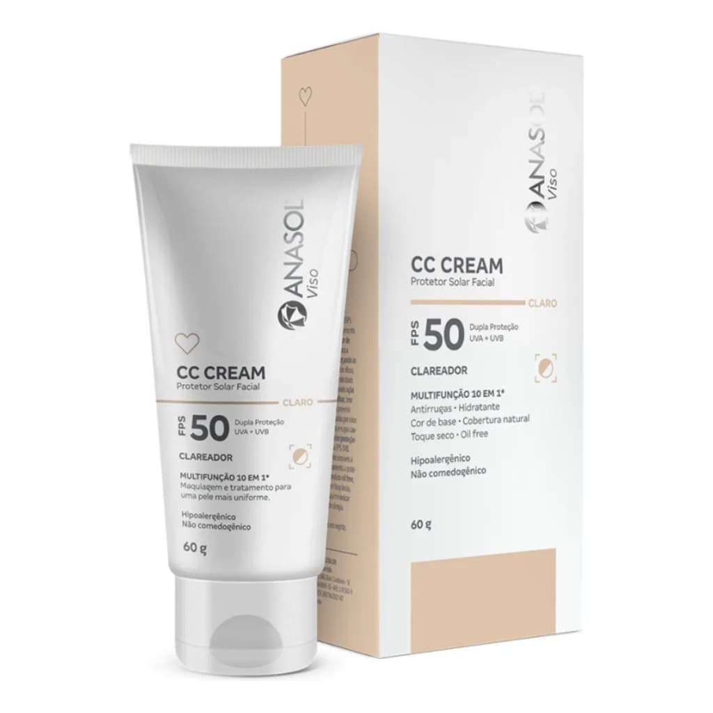 Protetor Solar Facial Anasol CC Cream FPS50 Claro 60g