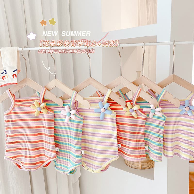 Roupas de bebê roupas de verão bebê menina estilingue macacão versão coreana bonito influenciador listrado macacão bebê 