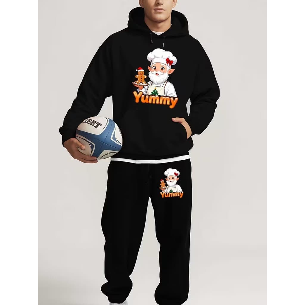 Conjunto Moletom Masculino Yummy Blusa De Frio Canguru Bolso e Capuz + Calça Moletom Estampados Unissex Outono/Inverno