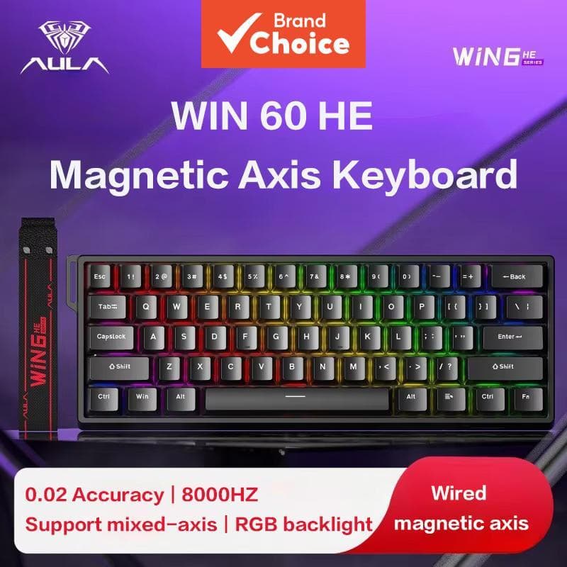  Aula Win60He Teclado Mecânico com Chave Magnética com Fio, Retroiluminação RGB, Personalizável, para Esports e Jogos
