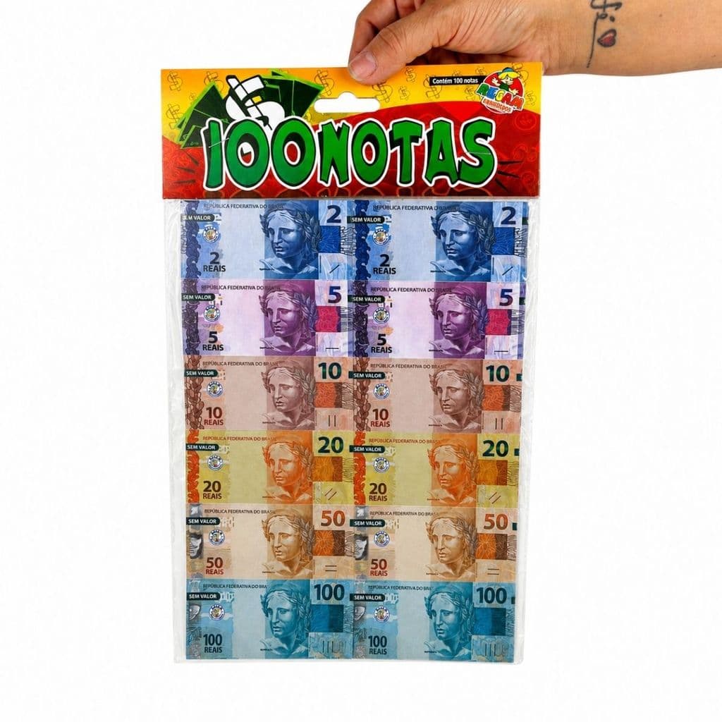 Dinheirinho Infantil 100 Notas Brinquedo Educativo Crianças Mercado Loja Banco Escolinha Gincana
