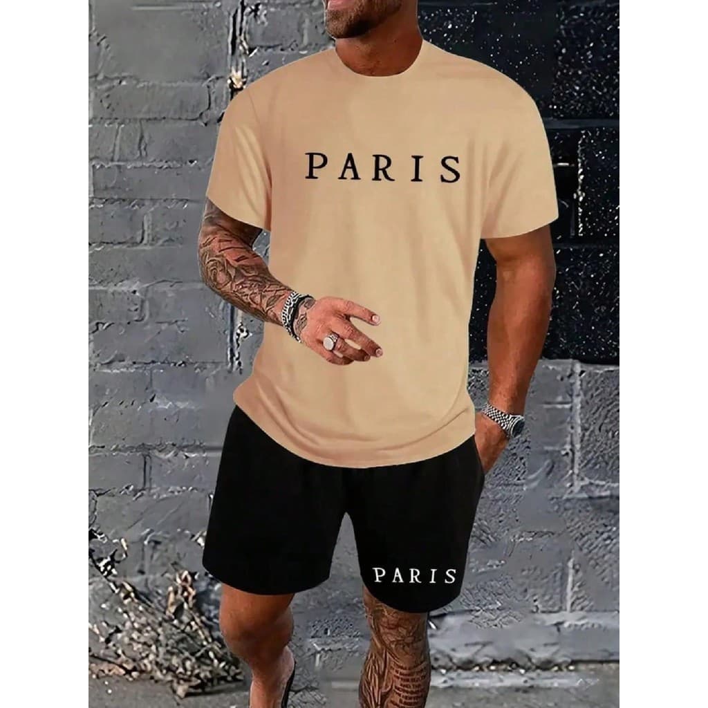 Conjunto Camiseta Camisa T-Shirt  + Bermuda Short Moletom Paris