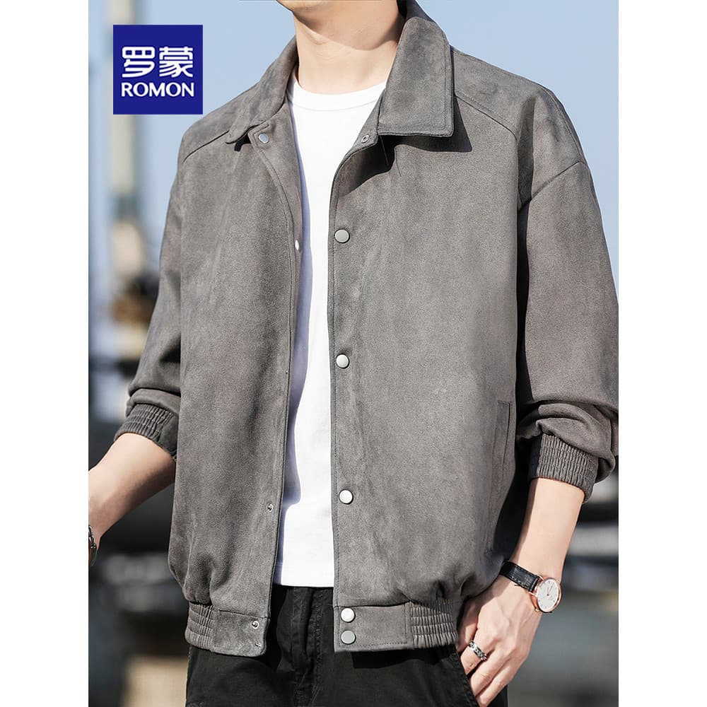 Lomon camurça jaqueta masculina primavera outono novo estilo solto Casual lapela jaqueta masculina na moda All-Match rou