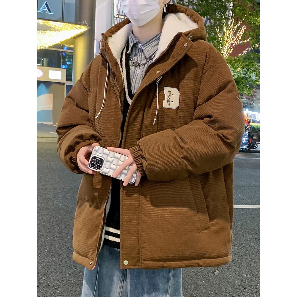 Jaqueta acolchoada de lã de cordeiro masculina jaqueta acolchoada de inverno mais lã espessada jaqueta quente na moda ta
