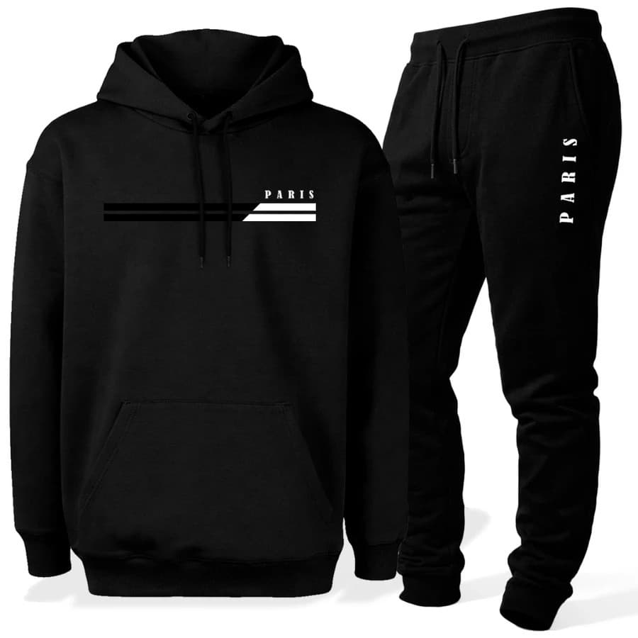 Conjunto Moletom Canguru Masculino Paris Estilo Blusa De Frio + Calça Moletom Estampados Unissex Outono/Inverno