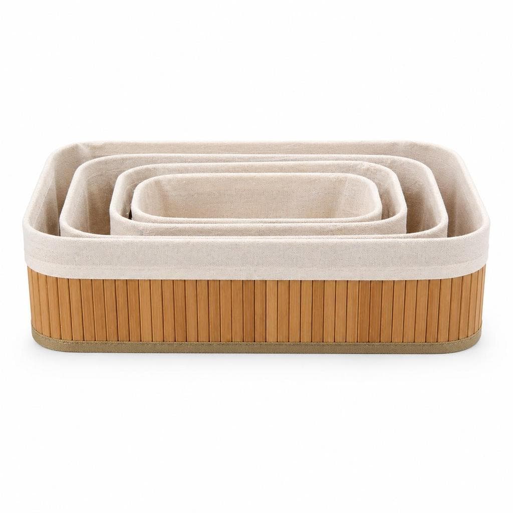 Kit com 3 Cestos Organizadores de Bambu P/M/G – Cestos Multiuso para Casa, Banheiro