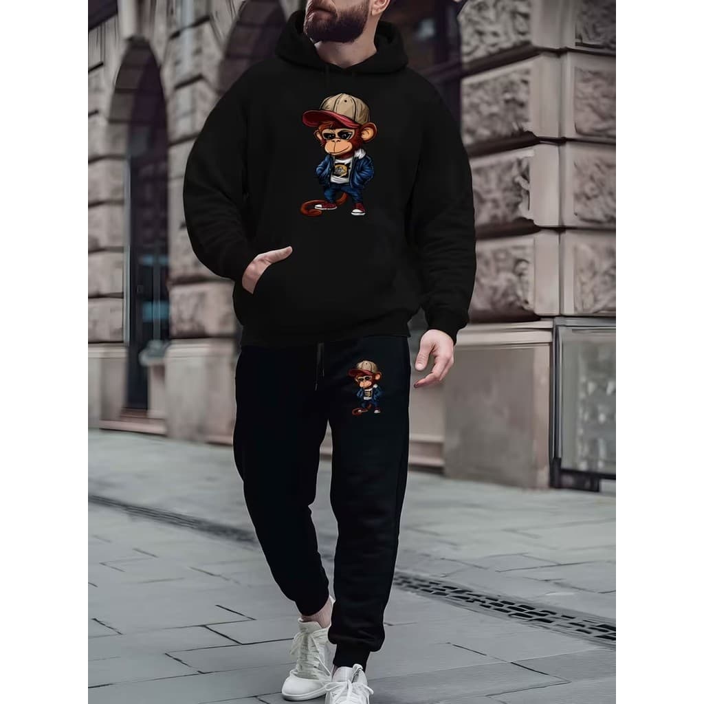 Conjunto Moletom Canguru Masculino Macaco Drak Blusa De Frio + Calça Moletom Estampados Unissex Outono/Inverno