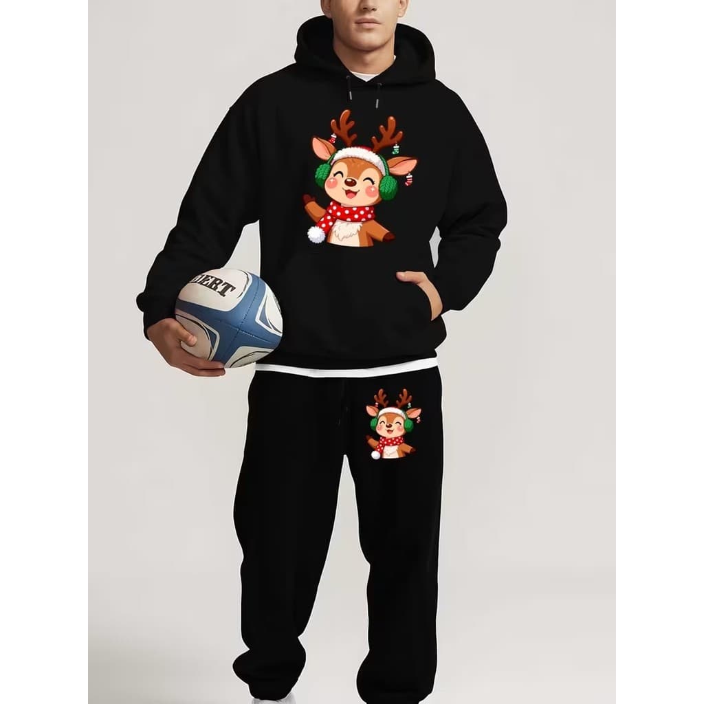 Conjunto Moletom Canguru Masculino Rena Fofa Blusa De Frio + Calça Moletom Estampados Unissex Outono/Inverno