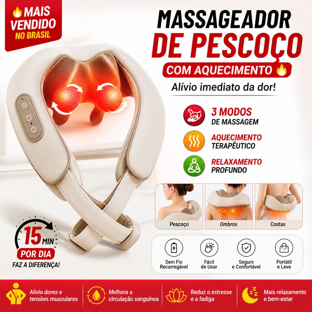 Massageador de Pescoço Inteligente Sem Fio Compressão com Calor Tratamento Alívio de Dor Muscular Multifuncional