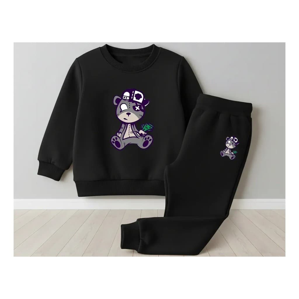 Conjunto Moletom Careca Masculino Money Urso Blusa De Frio + Calça Moletom Estampados Unissex Outono/Inverno