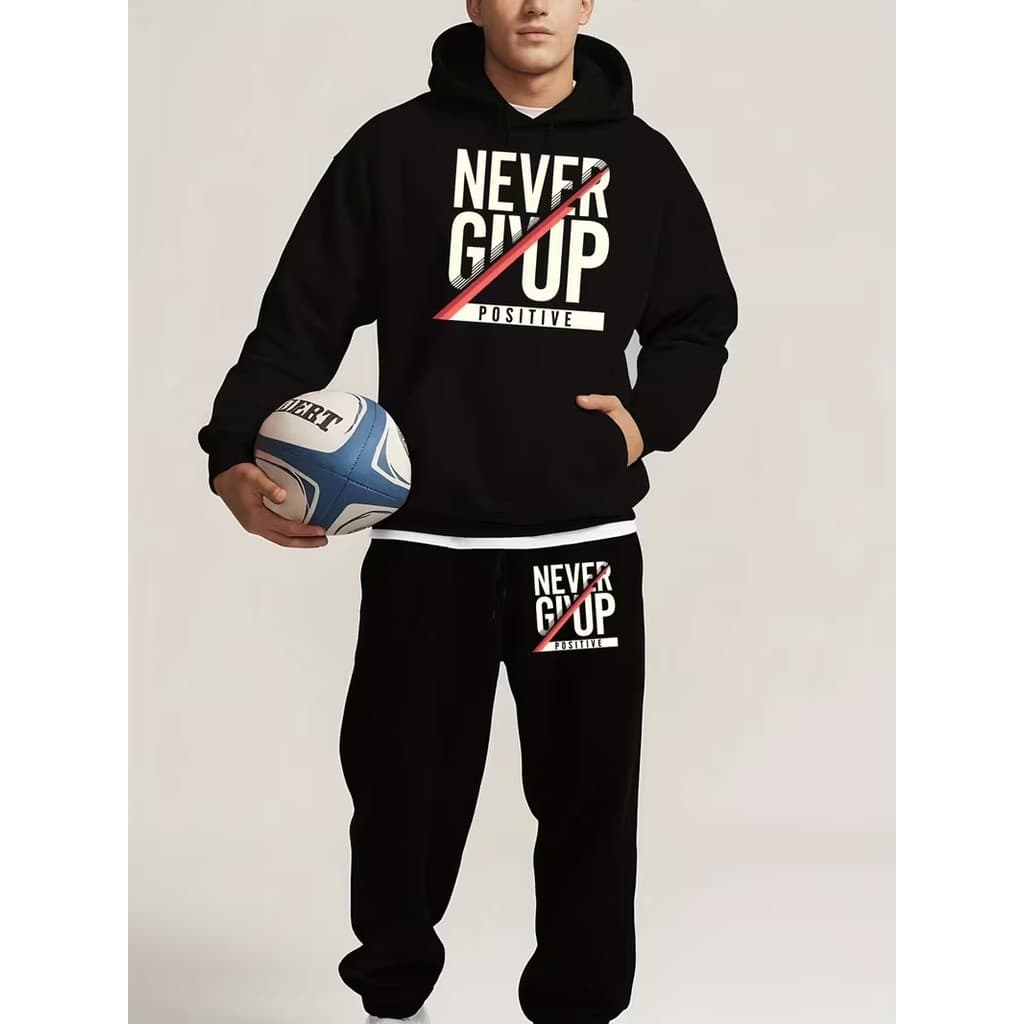 Conjunto Moletom Canguru Masculino Never Positivo Blusa De Frio + Calça Moletom Estampados Unissex Outono/Inverno