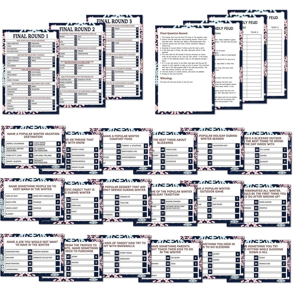 Jogos de Inverno para Adultos, Cartas de Jogos de Interior para Festas de Natal e Reuniões de Família e Amigos, Jogo de 