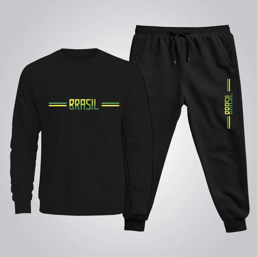 Conjunto Moletom Careca Masculino Verde e Amarelo Blusa De Frio + Calça Moletom Estampados Unissex Outono/Inverno