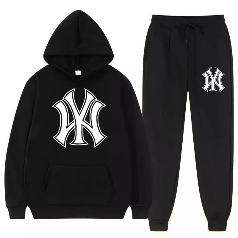 Conjunto Moletom Masculino NY Blusa De Frio Canguru Bolso e Capuz + Calça Moletom Estampados Unissex Outono/Inverno