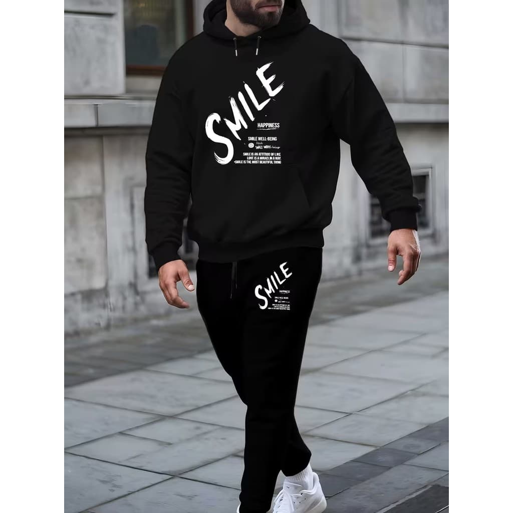 Conjunto Moletom Canguru Masculino Smilee Blusa De Frio + Calça Moletom Estampados Unissex Outono/Inverno