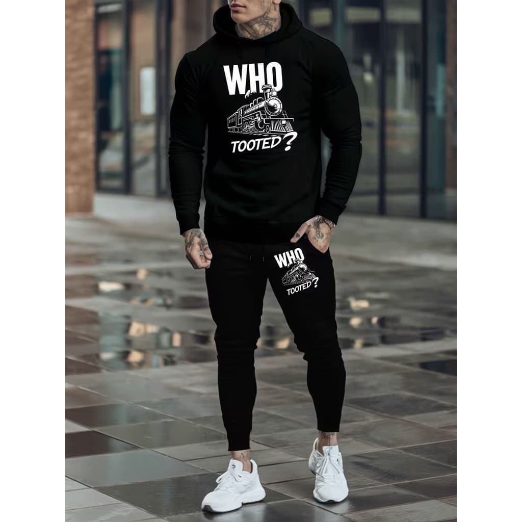 Conjunto Moletom Masculino Who tooted Blusa De Frio Canguru Bolso e Capuz + Calça Moletom Estampados Outono/Inverno