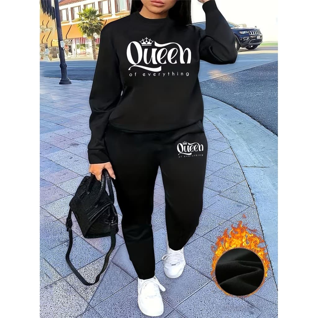 Conjunto Moletom Careca Feminino Queen Blusa De Frio + Calça Moletom Estampados Unissex Outono/Inverno