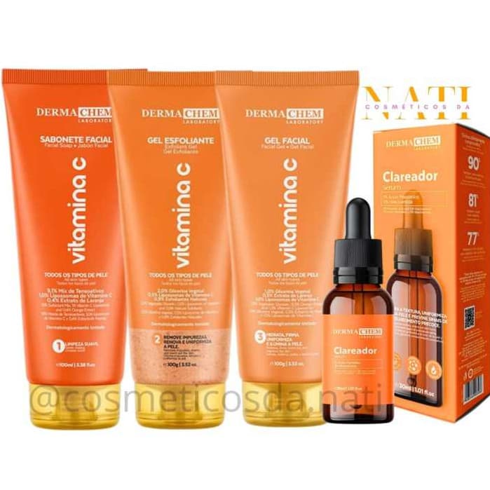 Kit Skin Care Vitamina C Clareador Anti Idade + Hidratação e Limpeza de pele Dermachem