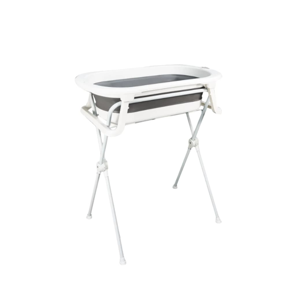 Banheira Bebê Koa Cinza Dobrável Galzerano + Suporte Branco