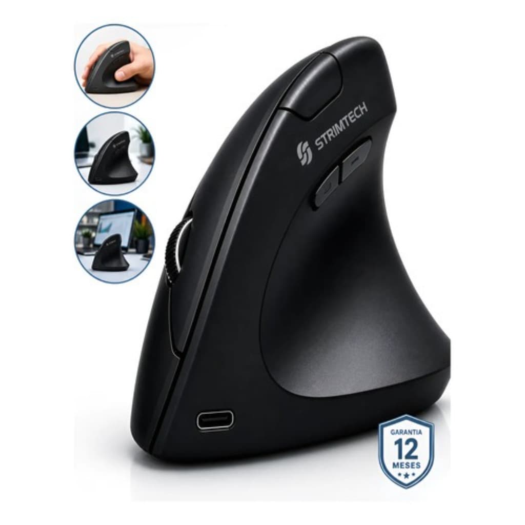 Mouse Vertical Ergonômico Sem Fio Bluetooth Rgb 1600 Dpi