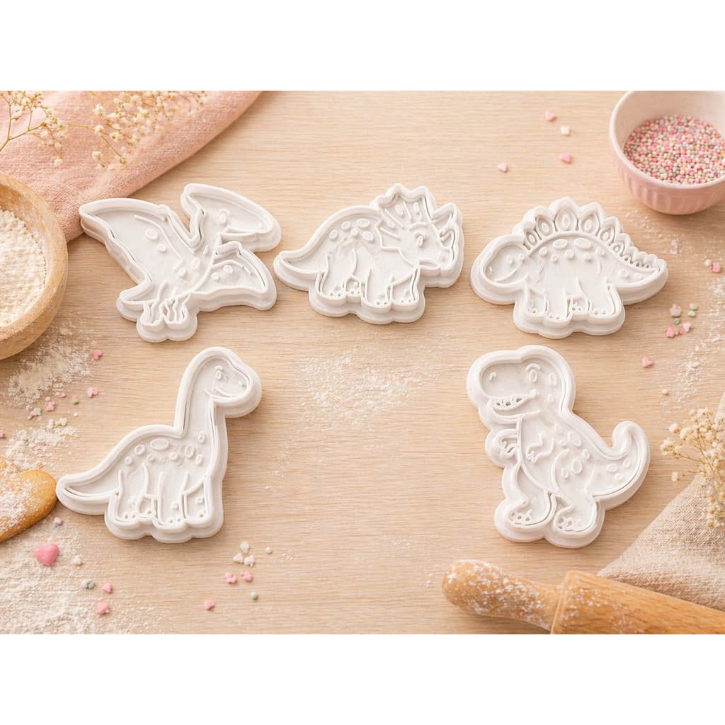 Kit 5 Cortadores de Biscoito e massinha de modelar dos Dinossauros