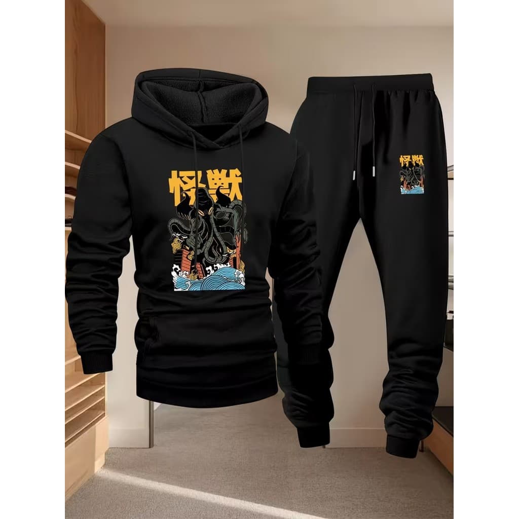Conjunto Moletom Canguru  Masculino Japan´ Blusa De Frio + Calça Moletom Estampados Unissex Outono/Inverno