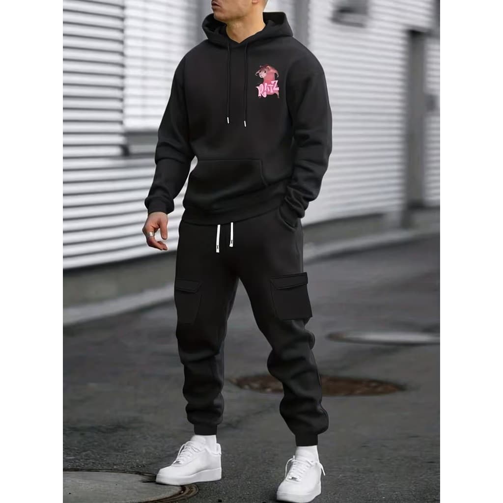 Conjunto Moletom Canguru Masculino Camundongo Blusa De Frio + Calça Moletom Estampados Unissex Outono/Inverno