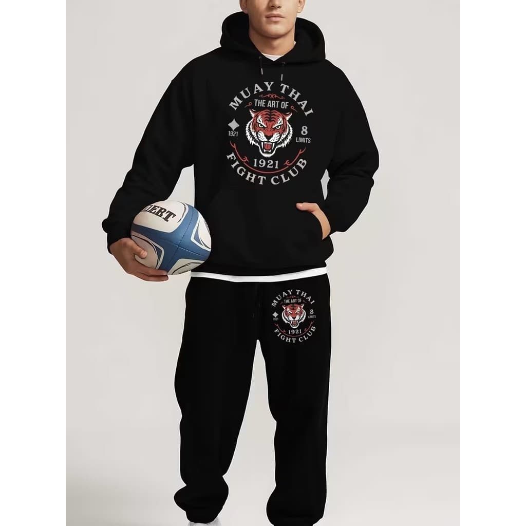 Conjunto Moletom Canguru Masculino Tigre Blusa De Frio + Calça Moletom Estampados Unissex Outono/Inverno