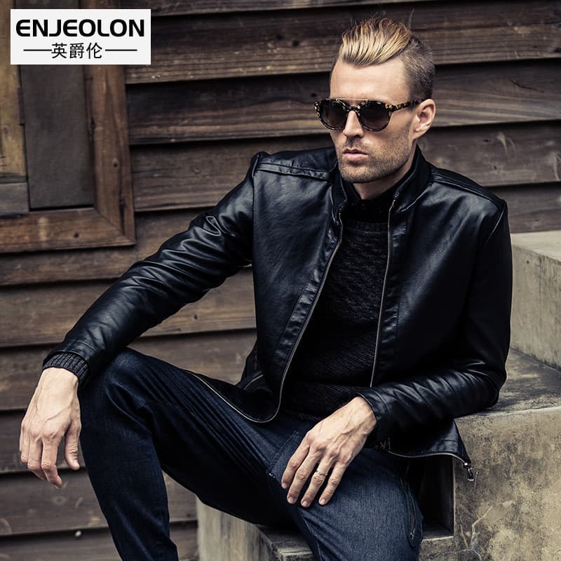 Jaqueta de couro masculina britânica Julen outono inverno mais veludo opcional jaqueta de couro masculina versão coreana