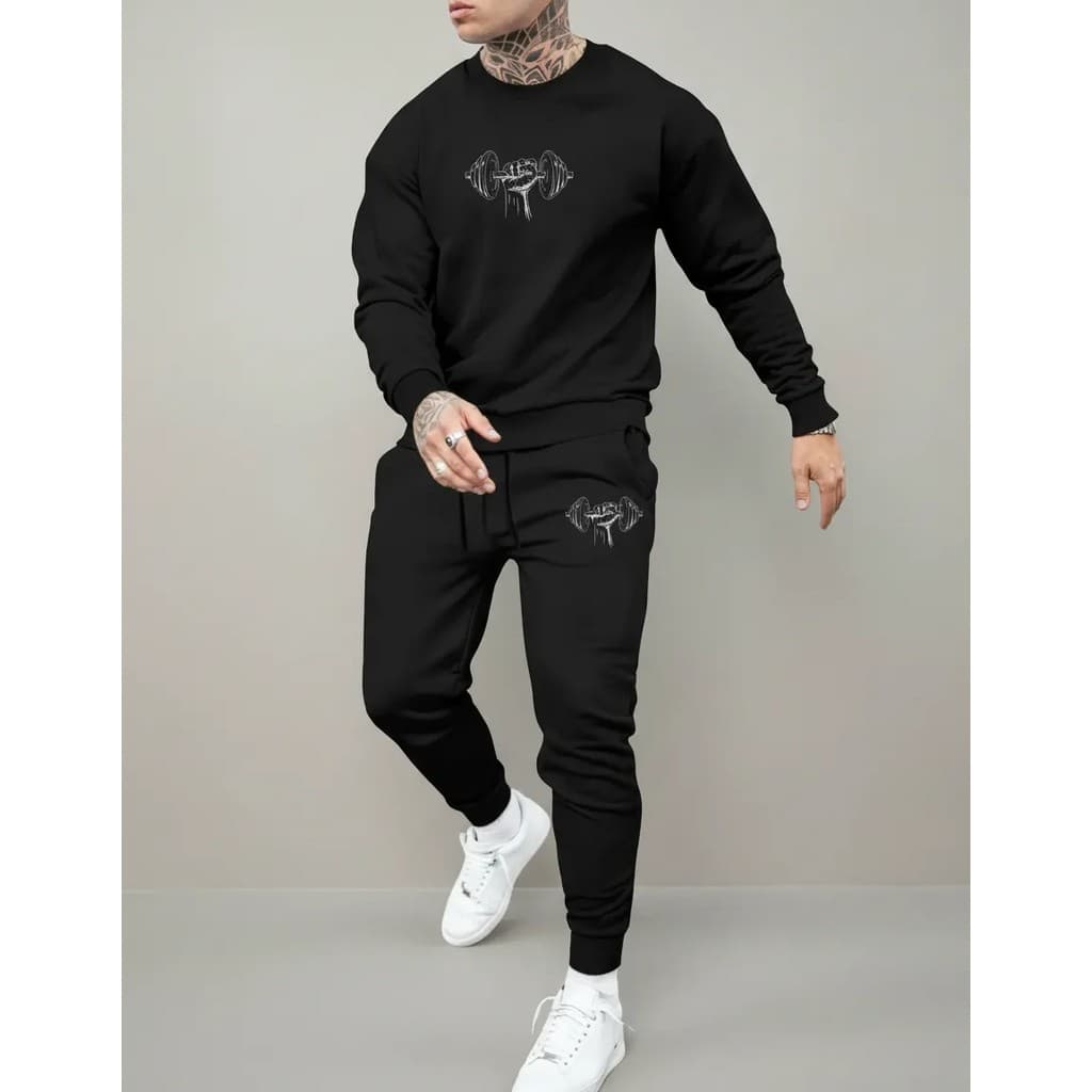 Conjunto Moletom Careca Masculino Gym Blusa De Frio + Calça Moletom Estampados Unissex Outono/Inverno