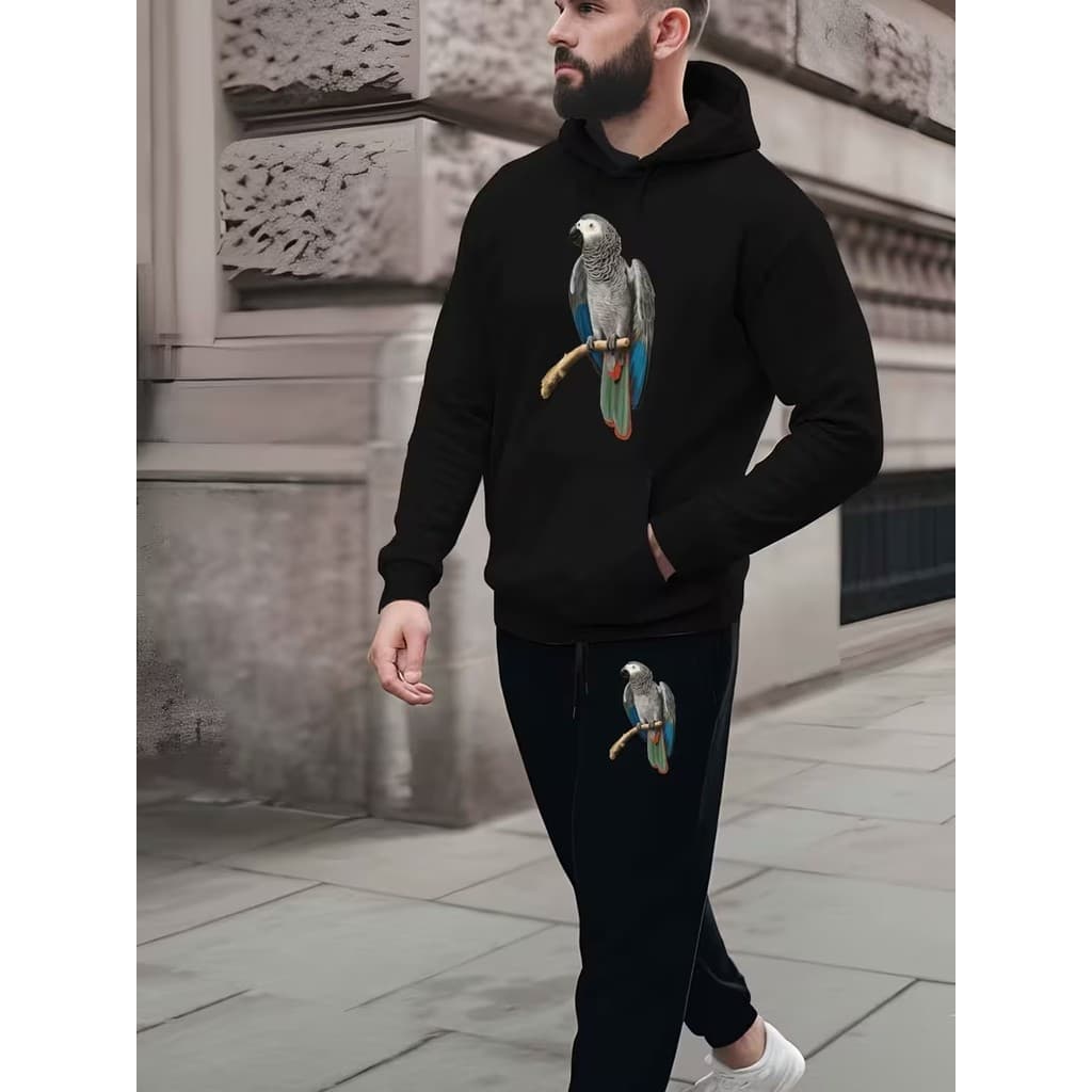 Conjunto Moletom Canguru Masculino Arara` Blusa De Frio + Calça Moletom Estampados Unissex Outono/Inverno