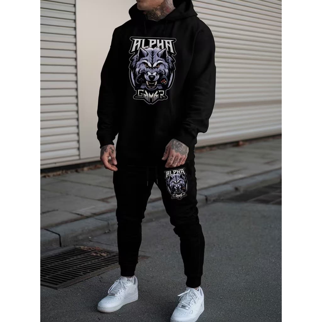 Conjunto Moletom Canguru Masculino Alpha Blusa De Frio + Calça Moletom Estampados Unissex Outono/Inverno