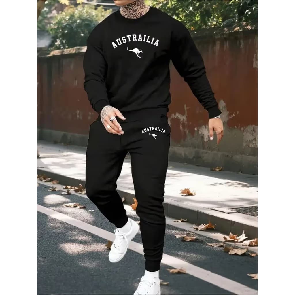 Conjunto Moletom Canguru Masculino Austrália Blusa De Frio + Calça Moletom Estampados Unissex Outono/Inverno