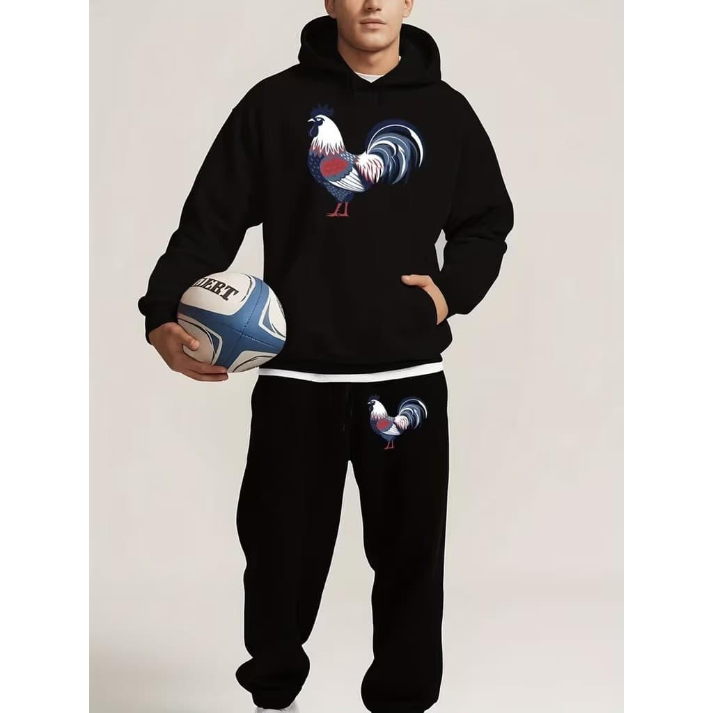 Conjunto Moletom Canguru Masculino Galinha Blusa De Frio + Calça Moletom Estampados Unissex Outono/Inverno