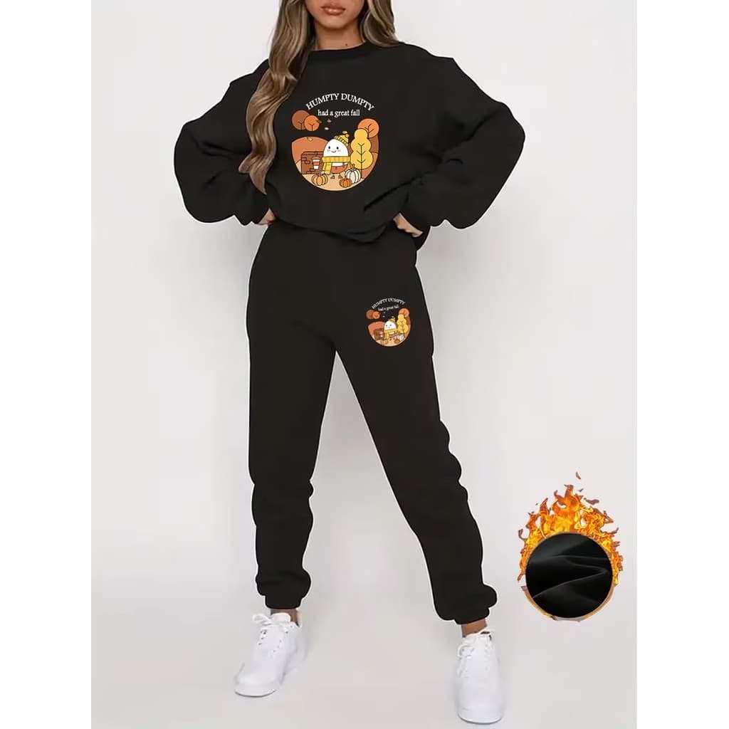 Conjunto Moletom Careca Feminino Humpty Dumpty Blusa De Frio + Calça Moletom Estampados Unissex Outono/Inverno