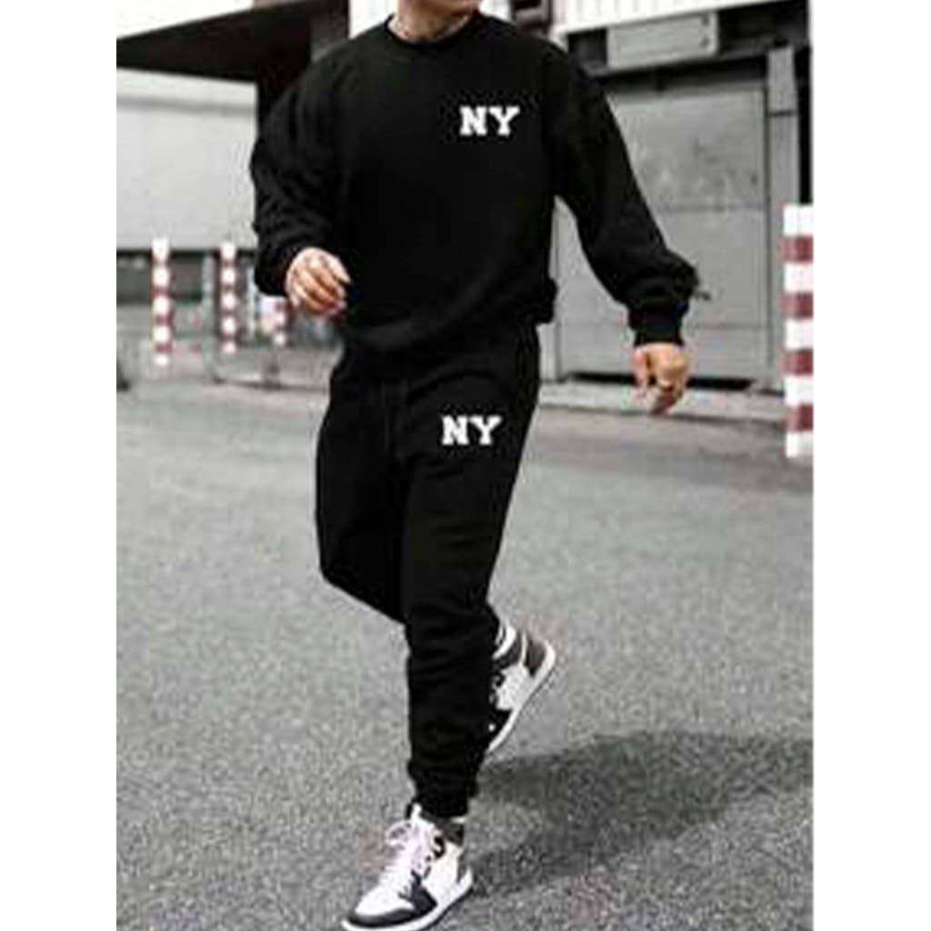 Conjunto Moletom Canguru Masculino Nova York Blusa De Frio + Calça Moletom Estampados Unissex Outono/Inverno