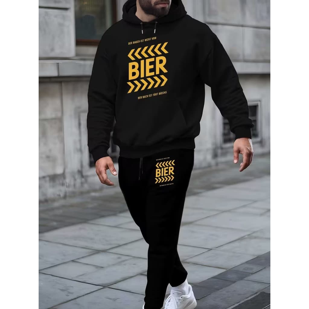 Conjunto Moletom Canguru Masculino Bier Blusa De Frio + Calça Moletom Estampados Unissex Outono/Inverno
