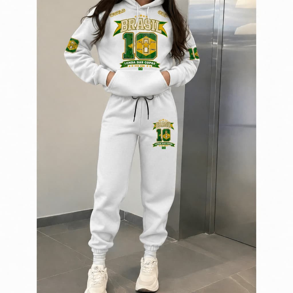 Moletom Canguru Brasil 10 Feminino Unissex Conjunto Streetwear Esportivo Copa Do Mundo