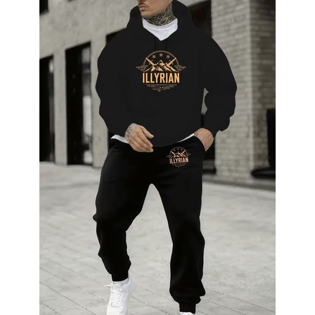 Conjunto Moletom Canguru Masculino Illyrian Blusa De Frio + Calça Moletom Estampados Unissex Outono/Inverno