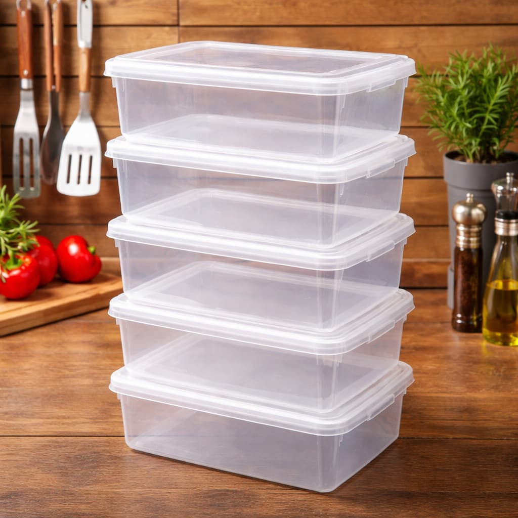 Kit 6 Caixas Organizadora 5 litros Pleion com Tampa Bioprátika Multiuso Cozinha Freezer Geladeira