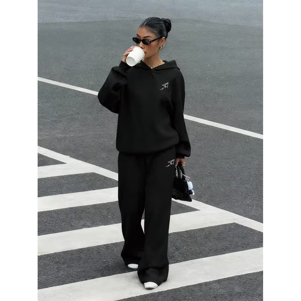 Conjunto Moletom Careca Feminino Aviãozinho Blusa De Frio + Calça Moletom Estampados Unissex Outono/Inverno