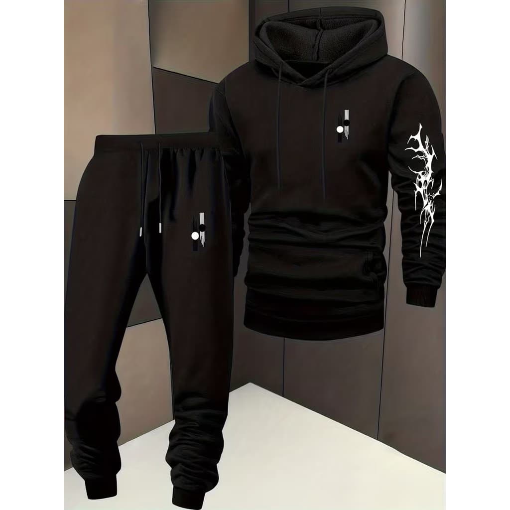 Conjunto Moletom Canguru Masculino Desenhando Blusa De Frio + Calça Moletom Estampados Unissex Outono/Inverno