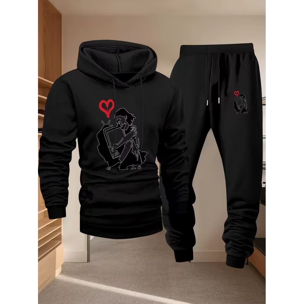 Conjunto Moletom Canguru Masculino Amo TV Blusa De Frio + Calça Moletom Estampados Unissex Outono/Inverno