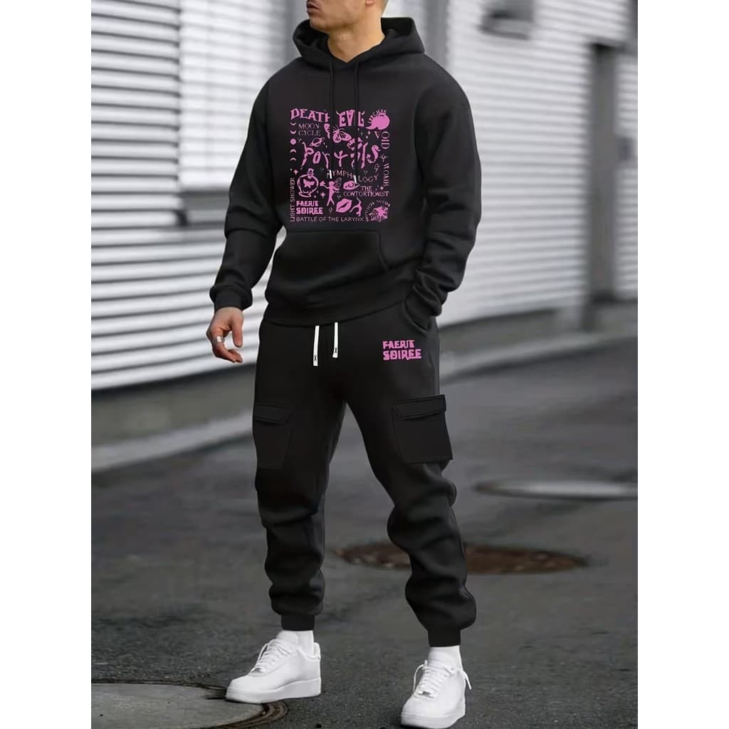 Conjunto Moletom Canguru Masculino Bagunça Blusa De Frio + Calça Moletom Estampados Unissex Outono/Inverno
