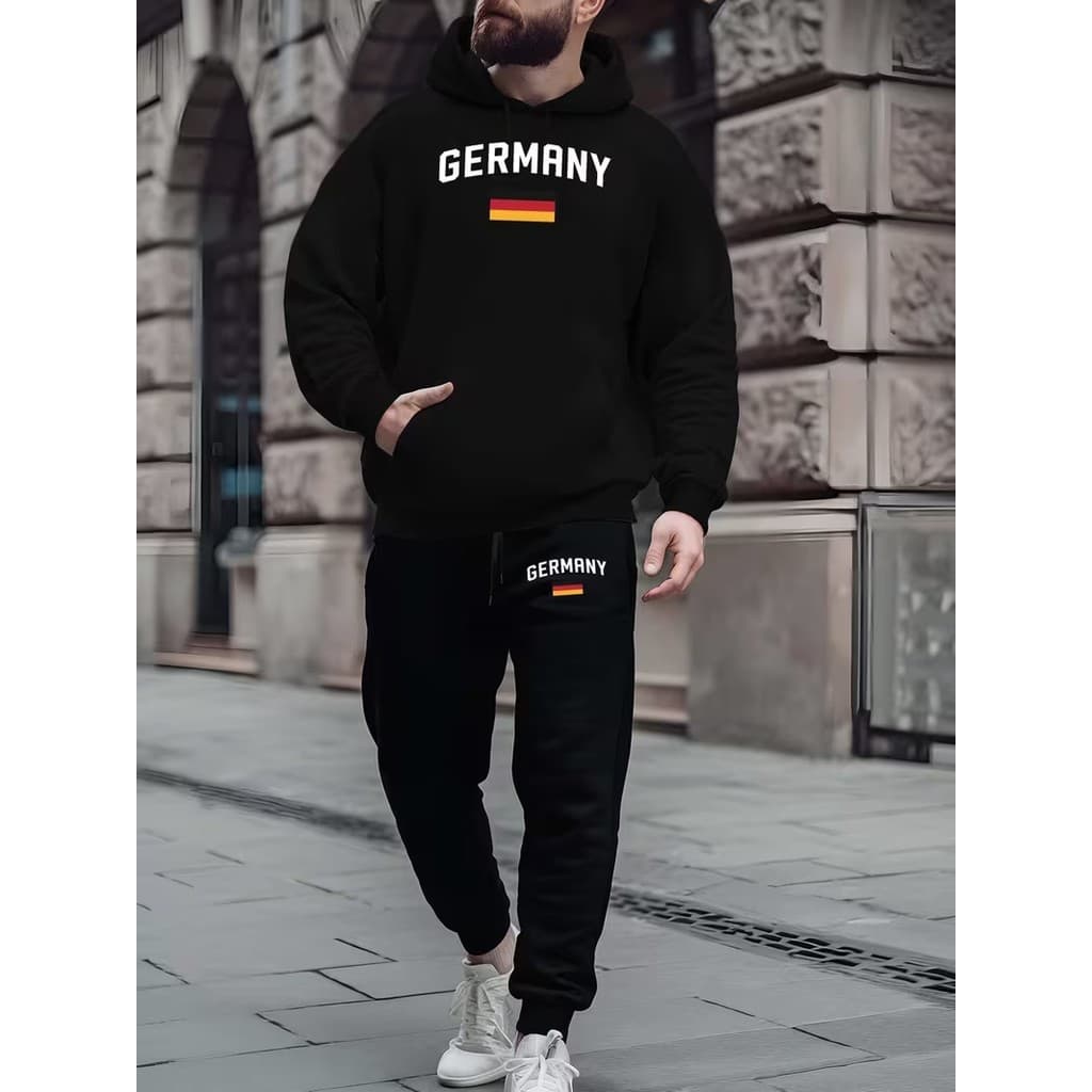 Conjunto Moletom Canguru Masculino Germany Blusa De Frio + Calça Moletom Estampados Unissex Outono/Inverno