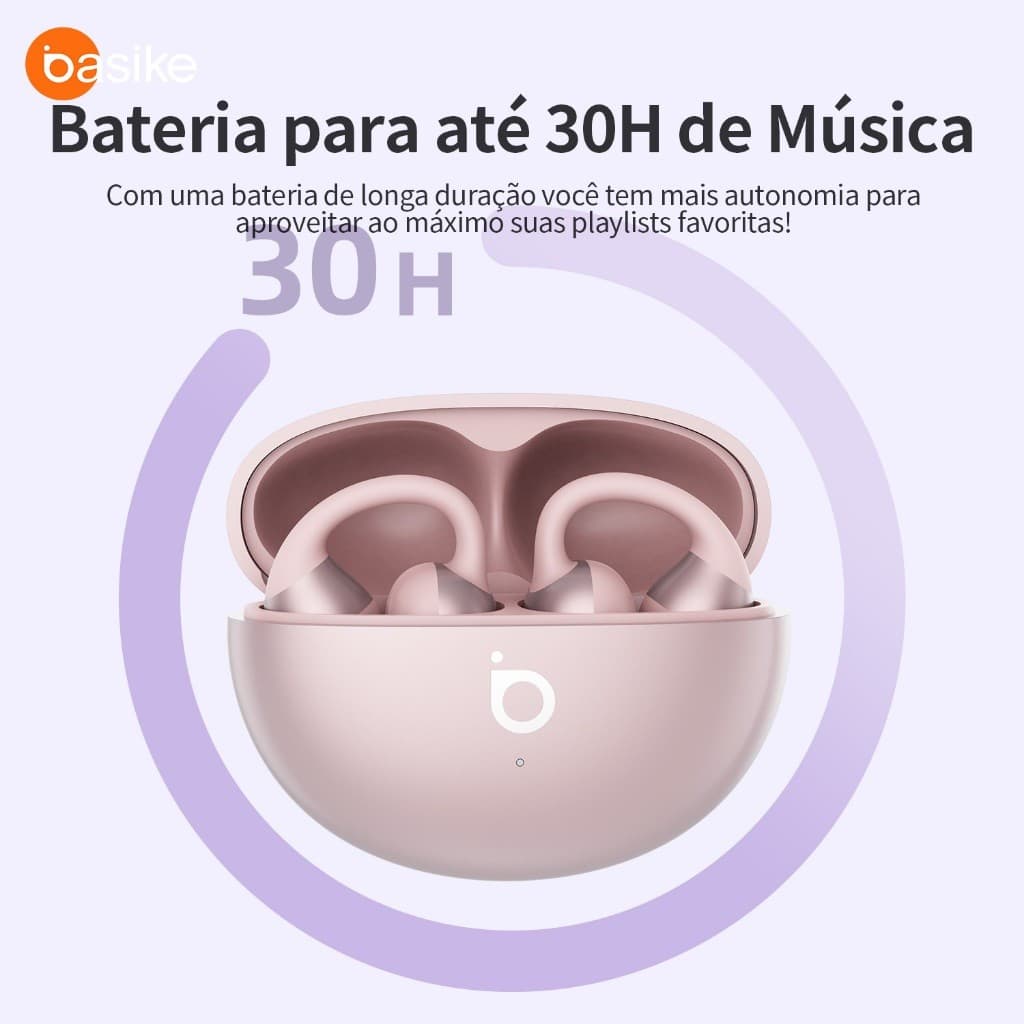 Basike Fone de Ouvido Bluetooth Ear-Clip Sem Fio Bluetooth 6.0 Até 30h