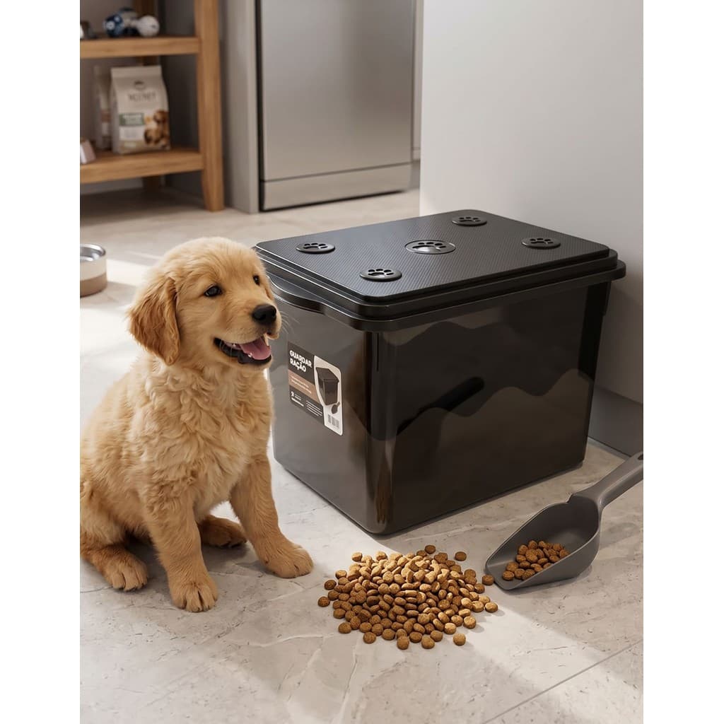 Porta Ração Pote Container 20l Até 10kg C/ Pá Caixa Organizadora Cachorro Gato Mec Pet
