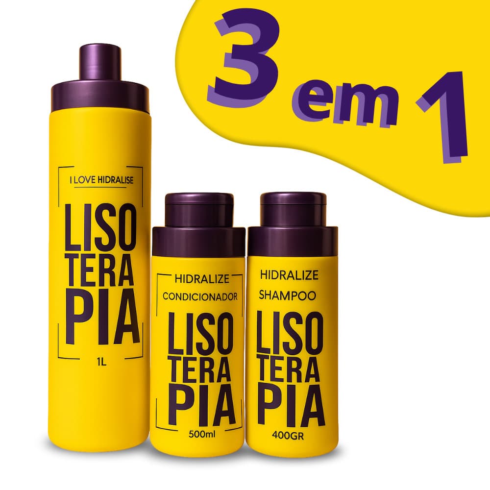 Kit Lisoterapia 3 em 1 Tratamento Capilar Completo Progressiva + Shampoo e Condicionador Hidratante