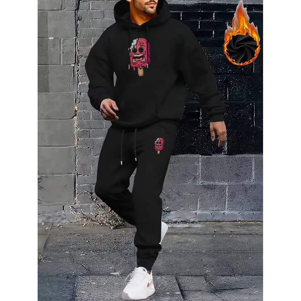 Conjunto Moletom Canguru  Masculino Picolé Blusa De Frio + Calça Moletom Estampados Unissex Outono/Inverno