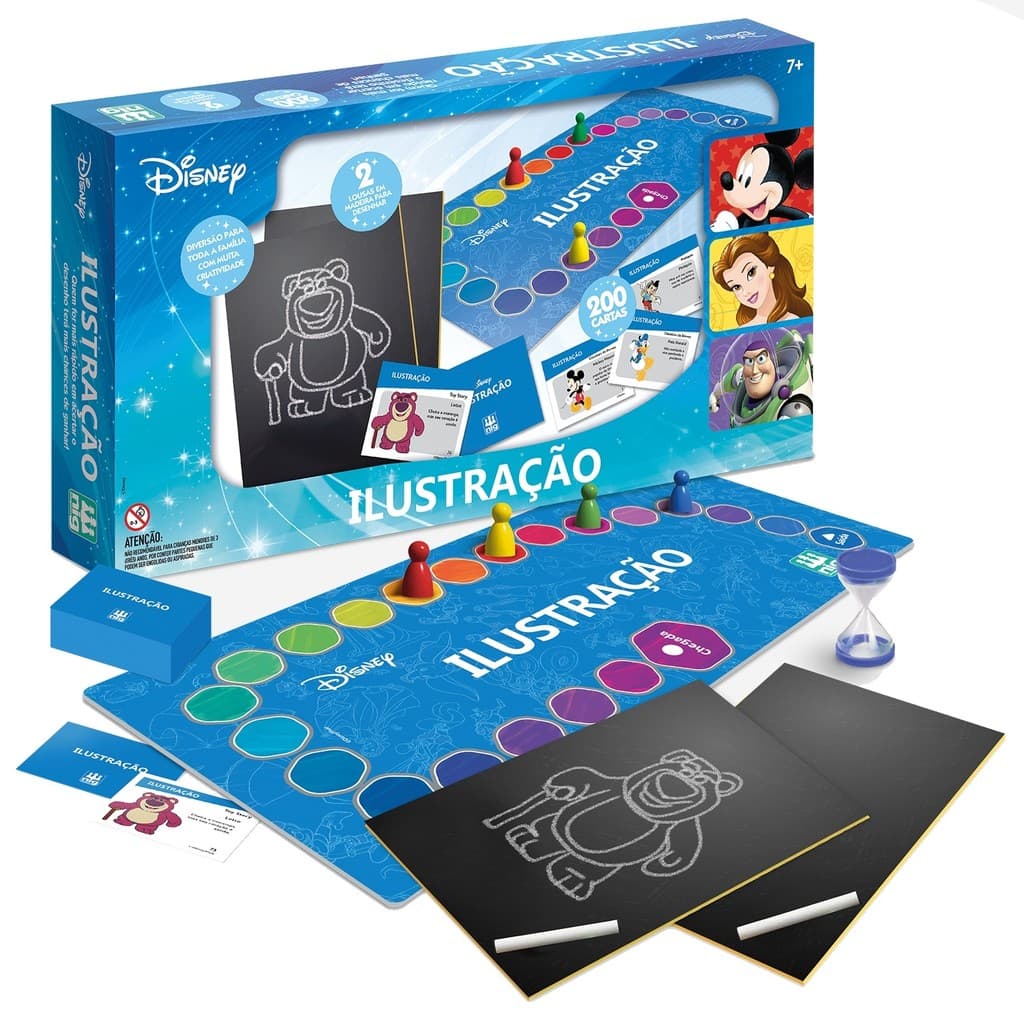 Jogo De Tabuleiro Ilustração Disney Com Giz Lousa 200 Cartas Família - NIG Brinquedos